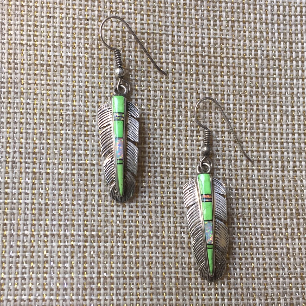 Stunning sterling gaspeite + opal inlay earrings
